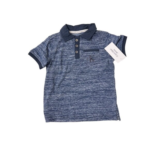 Calvin Klein Jeans Boys Space Dye Polo Shirt Navy Button Closure & Pocket - Picture 2 of 3